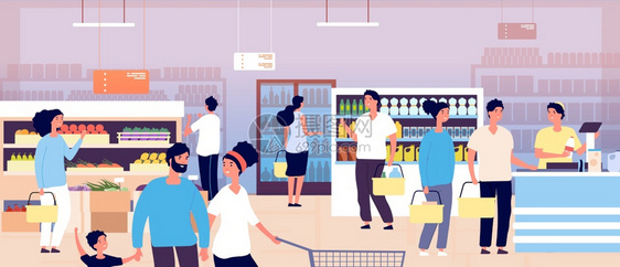 杂货店的人在超市购买食品的顾客选择产品的顾客消费主义病媒概念超市内部购买食品和饮料插图食品和饮料说明消费主义的媒介概念食品和饮料图片