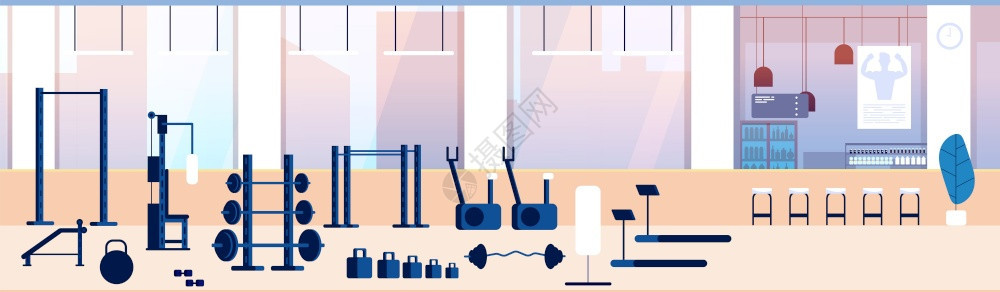 室内健身训练室配备体育设哑铃和运动车烧健身板矢量背景助健身设备体操内部培训健身室内训练配备体育设哑铃和运动车烧健身板矢量背景健身图片