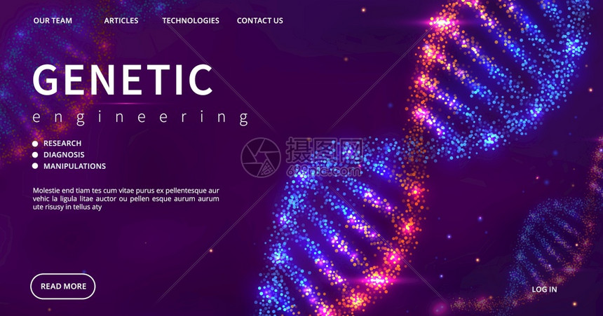 遗传工程着陆页矢量光照DNA结构医学网页模板DNA生物学技术医研究分子化说明图片