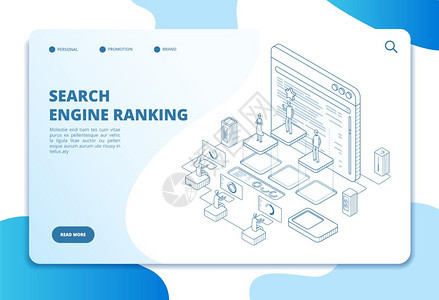 Seo营销和分析工具在线排名结果互联网战略3d等量矢概念说明搜索引擎优化页面网站搜索引擎优化页面搜索引擎排位着陆页面因特网战略3背景图片