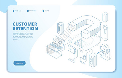 客户保留着陆页客户忠诚和品牌营销客户关系磁商业矢量3d概念服务客户保留声誉优化说明图片