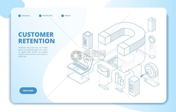 客户保留着陆页客户忠诚和品牌营销客户关系磁商业矢量3d概念服务客户保留声誉优化说明图片