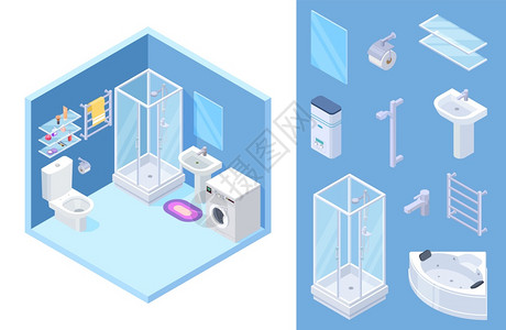浴室正面室内卫生间插画