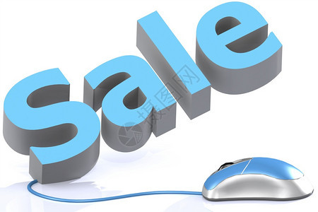 销售单词和蓝色电脑鼠标3D翻版图片