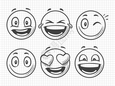 数字表情手画正面的模版微笑矢量草图手画正面的模版微笑矢量草图插画