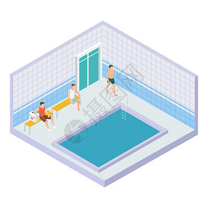 泳装泳池插画-泳装泳池卡通-游泳娱乐池边矢量孤立概念比喻说明游泳池