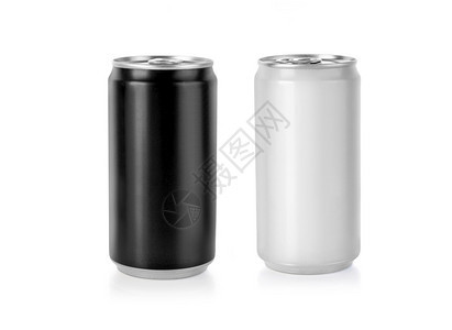 白金属和黑铝饮料罐350毫升供设计用的混合模版白背景上孤立的图片