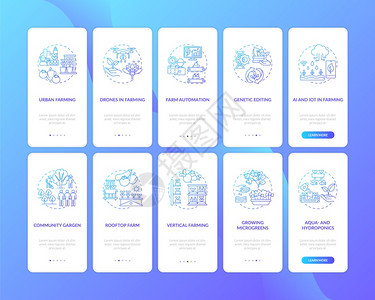农场生产在装有概念集的移动应用程序页面屏幕上生产基因编辑成长的微绿色通过10步图形指示配有RGB彩色插图的UI矢量模板装有概念集图片
