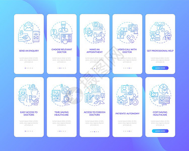 远程治疗选项通过10步图形指示UI矢量模板配有RGB彩色插图图片