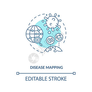 疾病绘图概念标疾病数字追踪设备智能技术AI应用概念小线插图矢量孤立大纲RGB颜色绘图可编辑中风图片