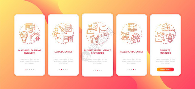 商业情报软件开发者走过5步图形指示带有RGB颜色插图的UI矢量模板带有概念的i上载移动应用程序页面屏幕的职业图片