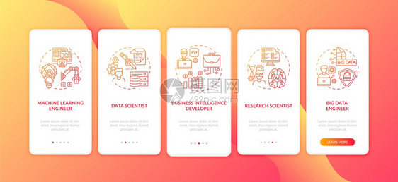 商业情报软件开发者走过5步图形指示带有RGB颜色插图的UI矢量模板带有概念的i上载移动应用程序页面屏幕的职业图片