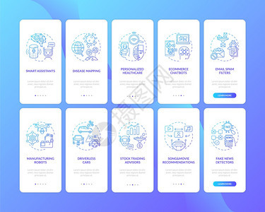 使用固定概念的移动应用程序页面屏幕上人工智能现代技术通过10步图形指令带有RGB颜色插图的UI矢量模板使用固定概念的移动应用程序图片