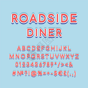路边餐厅页眉3d矢量字母组Retro粗体字型流行艺术平板字母组旧学校风格的字母数符号包90s8s创意类设计模板路边餐厅页眉3d矢图片