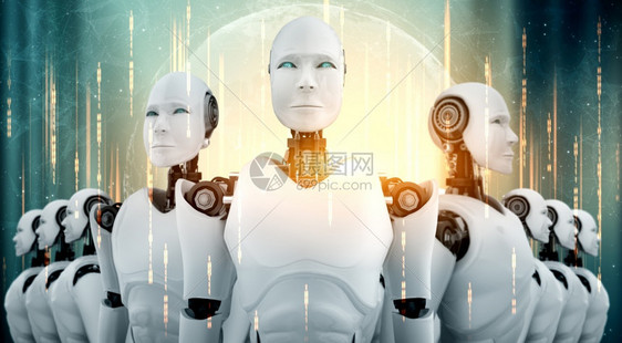 3D在未来的人工智能和第四轮业革命的概念中3D说明机器人类图片