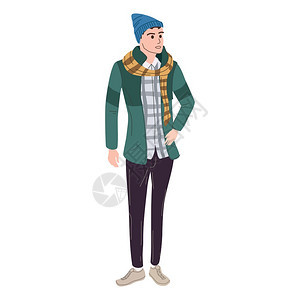 现代秋色时装的年轻男子学生时装外衣街头风格的时装平板卡通风格的矢量孤立时装外衣街头风格的时装平板卡通风格的矢量孤立插图图片