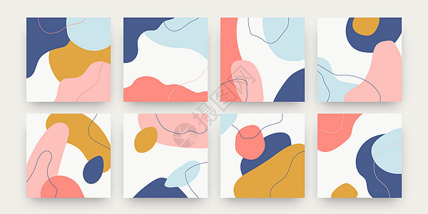 Scribbreb社会横幅最小抽象的平方海报以手工绘制形状用于媒体海报背景收集当代设计平方拼贴粉红色蓝和黄形式的纹理矢量集Scr背景图片