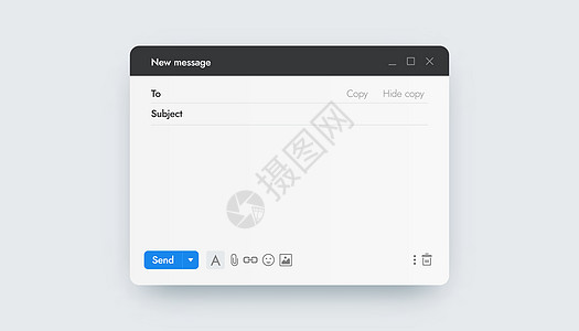 电子邮件模板在线信使界面模拟窗口通过互联网发送信件邮政应用程序带头条地址和按钮的UI屏幕文本的空表矢量数字连接在线信使界面模拟地图片