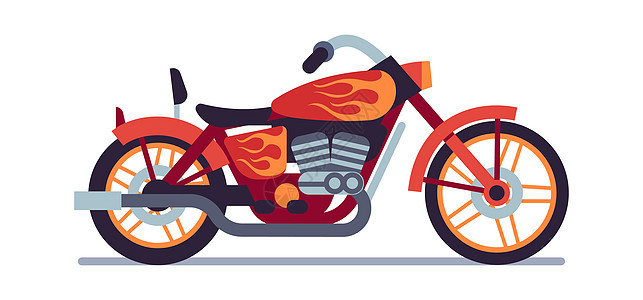 摩托车红色带有橙色火焰涂鸦经典道路赛车速现代式摩托车和运动式车单飞机和运单飞机动运输图示摩托车红色配有火焰涂鸦的摩托车典型的公路图片