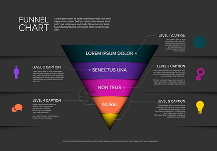 含有描述的矢量5级层漏斗模板黑暗背景上的逆向金字塔模板矢量信息流层模板图片