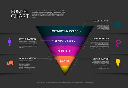 含有描述的矢量5级层漏斗模板黑暗背景上的逆向金字塔模板矢量信息流层模板背景图片