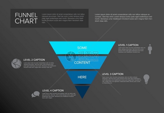 矢量4级四层漏斗模板带有描述黑暗背景上的反向蓝色金字塔模板图片