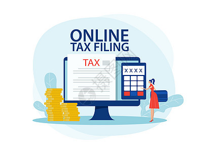 在线税收支付概念在税务服网站上使用特殊表格纳税的妇女图片