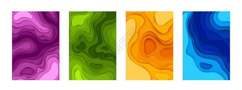 剪纸海报3D布局摘要外观色彩多收集最低折纸横幅颜色梯度和阴影或深海效应现代模型背景矢量纸板网络模集纸切海报3D模型外观多彩形状集图片