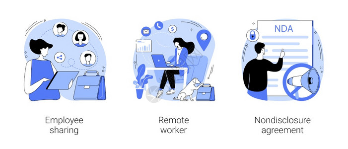 雇员共享远程工人不披露协议签署合同自由职业者机密信息抽象比喻就业选项抽象概念矢量说明图片