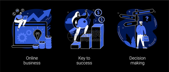 在线商业成功的关键决策解问题领导启动团队合作暗模式隐喻商业机会抽象概念矢量图解图片