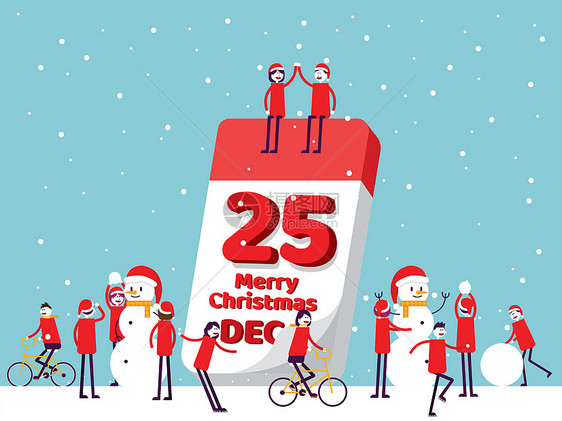 圣诞日历和Make雪人庆祝和假日概念平板卡通矢量风格设计图片