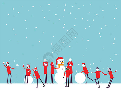 圣诞节庆祝活动和Make雪人概念冬季矢量说明图片