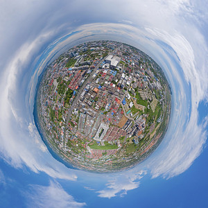 小行星360度球体SriRacha区有海的住宅建筑空中观察全景泰国琼伯里天线亚洲城市建筑景观背图片