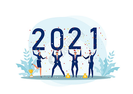 手举2021戴着圣诞帽的商务人士图片