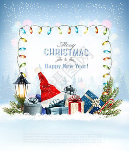 圣诞快乐和新年背景冬季风圣诞帽和圣诞装饰元素插图图片