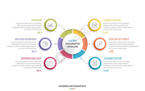 圆形信息模板包括六个步骤或选项流程图创意商业信息图矢量eps10插图图片