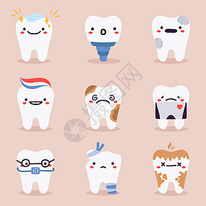 牙吉祥物有科问题治疗牙齿保健和卫生病媒说明符号的牙科型眼病保健康和卫生病媒说明符号图片
