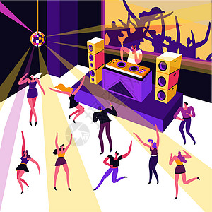 夜俱乐部舞蹈派对音乐和舞者媒介播放DJ耳机舞蹈音乐和者媒介男女迪斯科舞厅电子音乐会技术节夜俱乐部舞蹈晚会耳机DJ和人跳舞图片