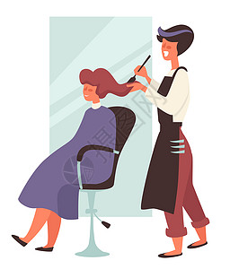 美容院围裙和女客户的发型改变颜色女孩染理发设备和工具美容院的白发理师和椅子上的女客户图片