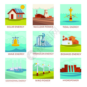 太阳能电池和核工厂潮汐波浪站氢生物量地热来源和风车水电能源厂和自然资源图片