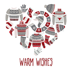 圣诞毛衣和围巾冬季服装带有饰病媒的编织袜子帽和手套带有挪威装饰品的温暖服编织的手工服装和附件Xma礼品毛衣和围巾帽子袜针织的圣诞图片