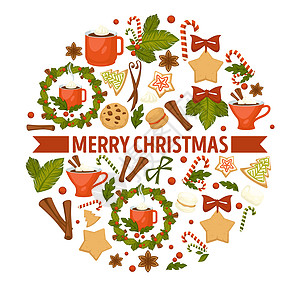 果糖咖啡和牛奶姜饼干茶叶圣诞甜点和饮料布朗尼糖果肉桂香肠节日糕点热巧克力Xma树枝圣诞节饼干和可及棉花糖巧克力和茶图片