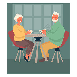 老年男女在餐桌边喝茶厨房室内传媒白发夫妇有杯子或热饮退休快乐闲消遣或早餐年长夫妇在桌边喝茶退休快乐年长夫妇在餐桌边喝茶退休快乐背景图片