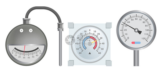 压力率指标家庭供暖系统尺度测量工具拨号热和冷温度箭头数字压力尺度或温计供暖系统拨号孤立图标图片