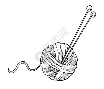 缝纫和编织羊毛线球和针头孤立的草图矢量编织和支架或针头手工艺和制衣作图纸手工艺材料爱好或休闲编织工具和羊毛线球孤立的草图图片