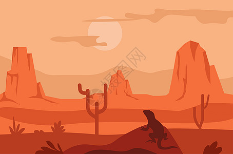 日落沙漠景观矢量插画图片