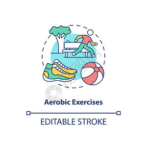 有氧运动概念图标锻炼健身训练户外运动物学概念细线图解矢量孤立大纲RGB颜色绘图可编辑中风有氧练习概念图标图片