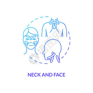 颈部和面蓝色梯度概念图标身体护理和健康头部肌肉防止伤害辛尼西亚学磁带的细线插图矢量孤立的大纲RGB颜色绘图图片
