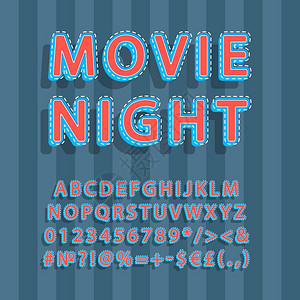 电影夜3D矢量字母集Retro粗体字型Pop艺术文体化字母组旧学校风格的字母数符号包908s创作型字板设计模电影夜装3d矢量字母图片