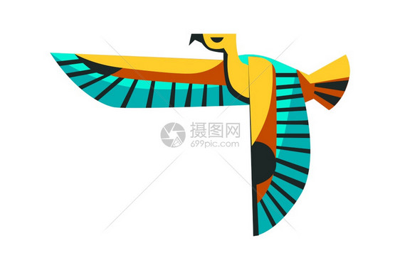 古埃及的神圣动物飞行的猎鹰太阳神拉荷鲁斯的化身漫画矢量插图图片